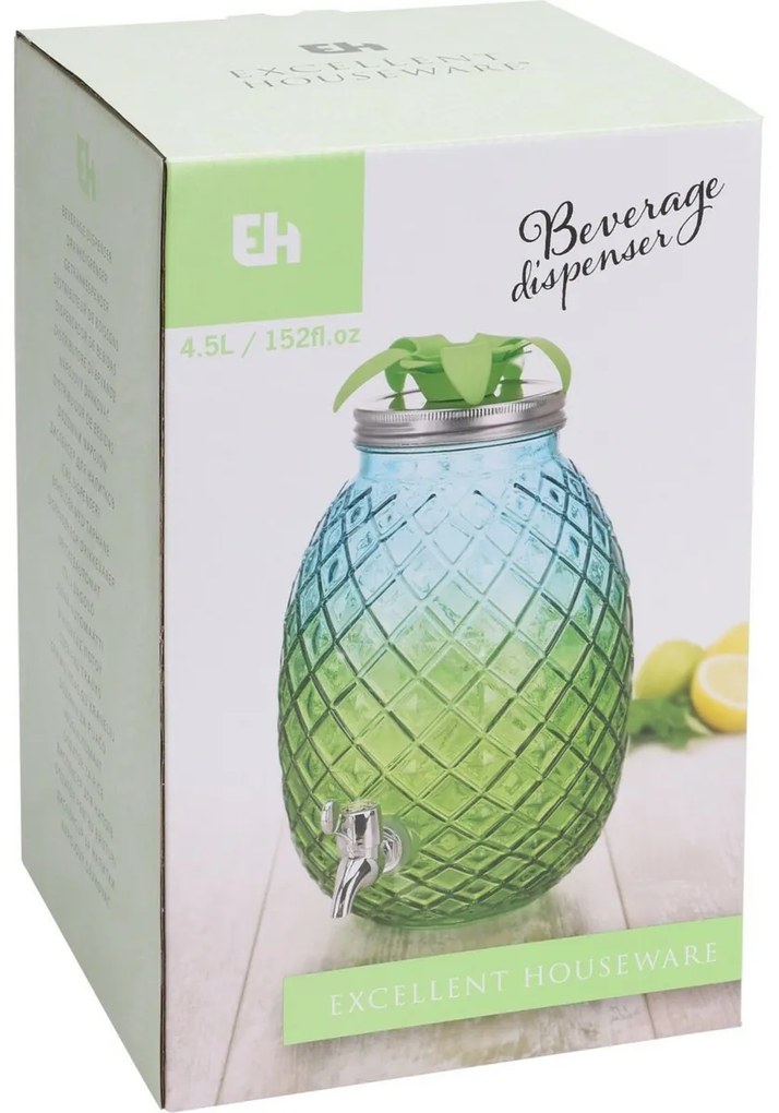 EH Nápojový dávkovač sklenený 4,5 l, zelená
