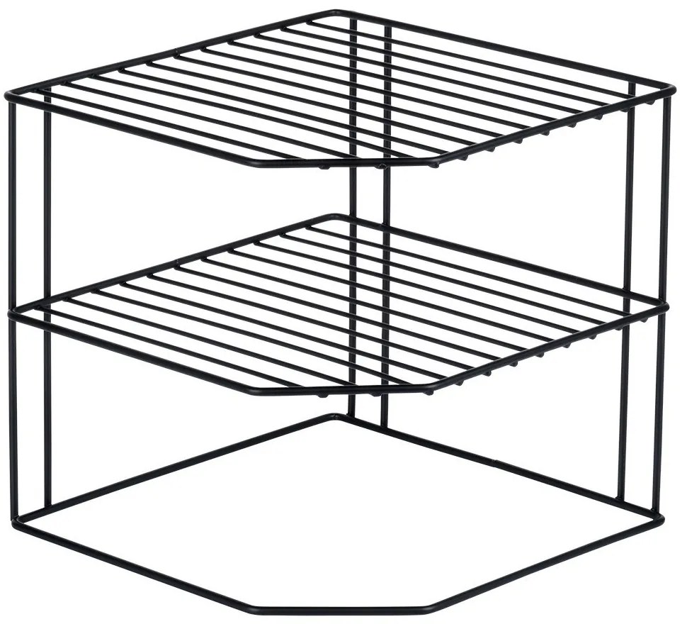 VILDE Prídavná polica, 3-poschodová, rohová, čierny kov 22 x 22 x 21 cm