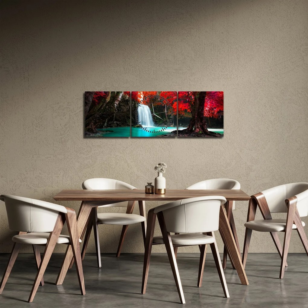 Obraz - Vodopád (s hodinami) (90x30 cm)