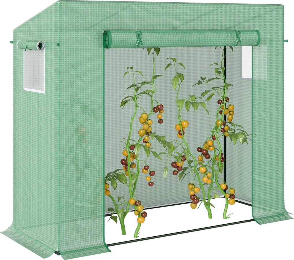 Zelená skleník Outsunny, 200 x 76 x 168 cm, polyetylénový skleník s rolovacím dverami, studený rám, dom pre paradajky so bočným oknom, PE sieťovina, z