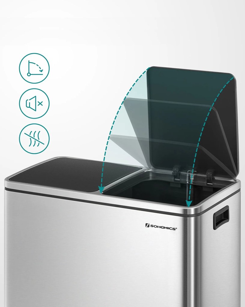 Kôš na separovanie odpadu SORT, 2x30l+vrecia na odpadky, strieborná/čierna Vasagle