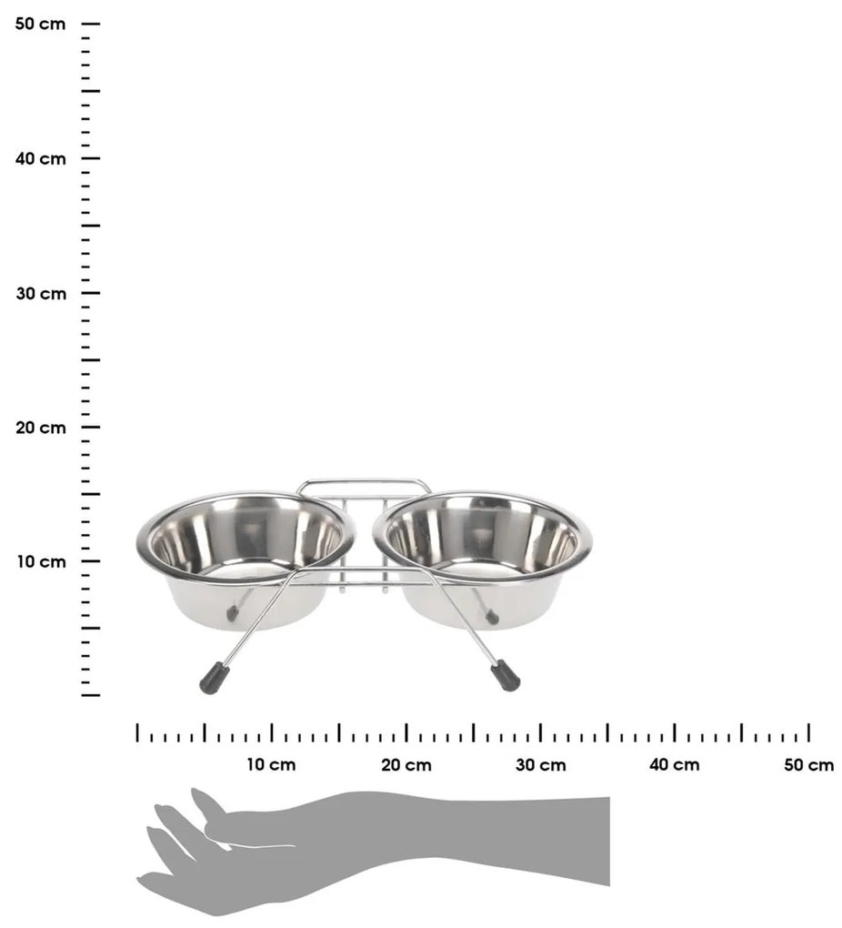 Sada 2 ks nerezových misek pro psy a kočky na stojanu BODIE 0,8 L stříbrná