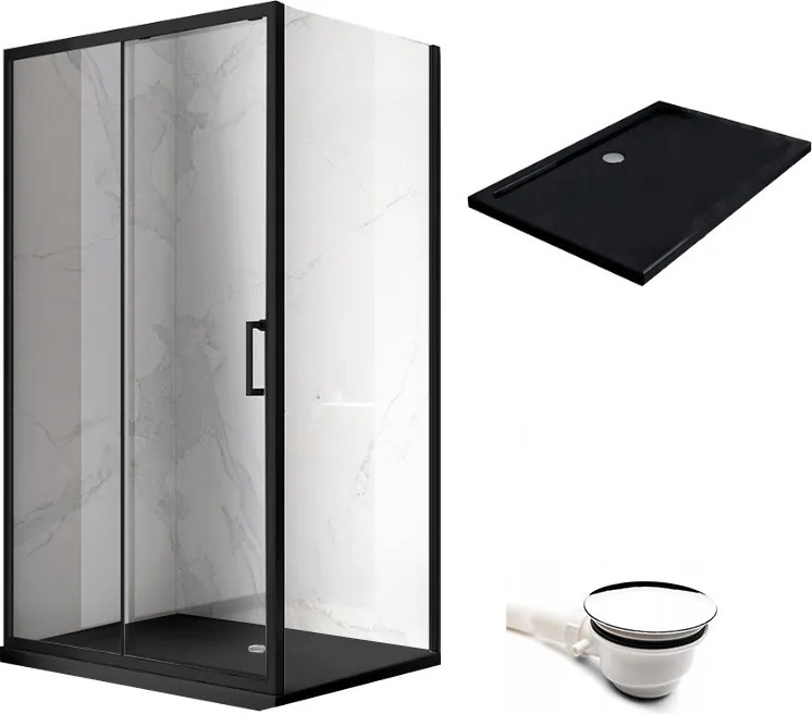 BPS-koupelny Obdĺžnikový sprchovací kút KZ104B BL 110x90 čierny/transparent + vanička ST04B BL čierna
