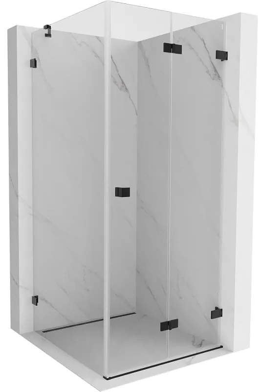 Mexen Lunar-F, 1-krídlový sprchový kút so skladacími dverami, pravý, 80 x 80 cm, 8mm číre sklo, čierny profil, 836-080-080-70-00-P