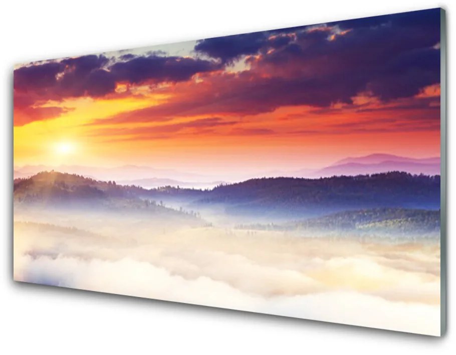 Skleneny obraz Hora slnko krajina 125x50 cm