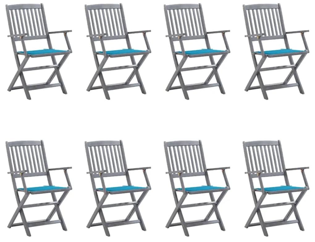 Skladacie vonkajšie stoličky 8 ks s podložkami akáciový masív