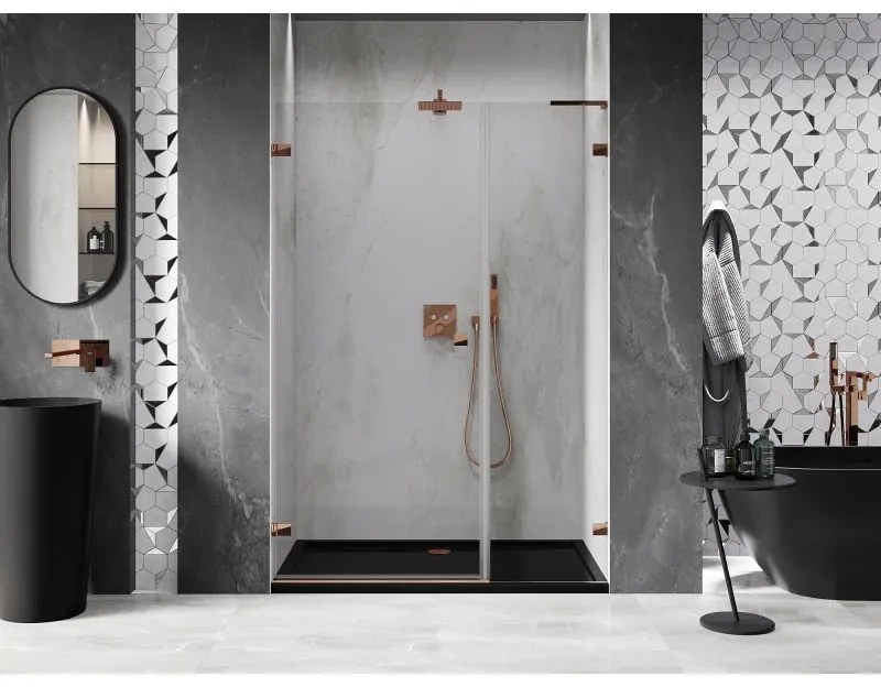 Mexen Lunar-B, L Otočné ľavé sprchové dvere 130 cm, 8mm číre sklo, ružové zlato profil, 832SL-130-050-60-00-L