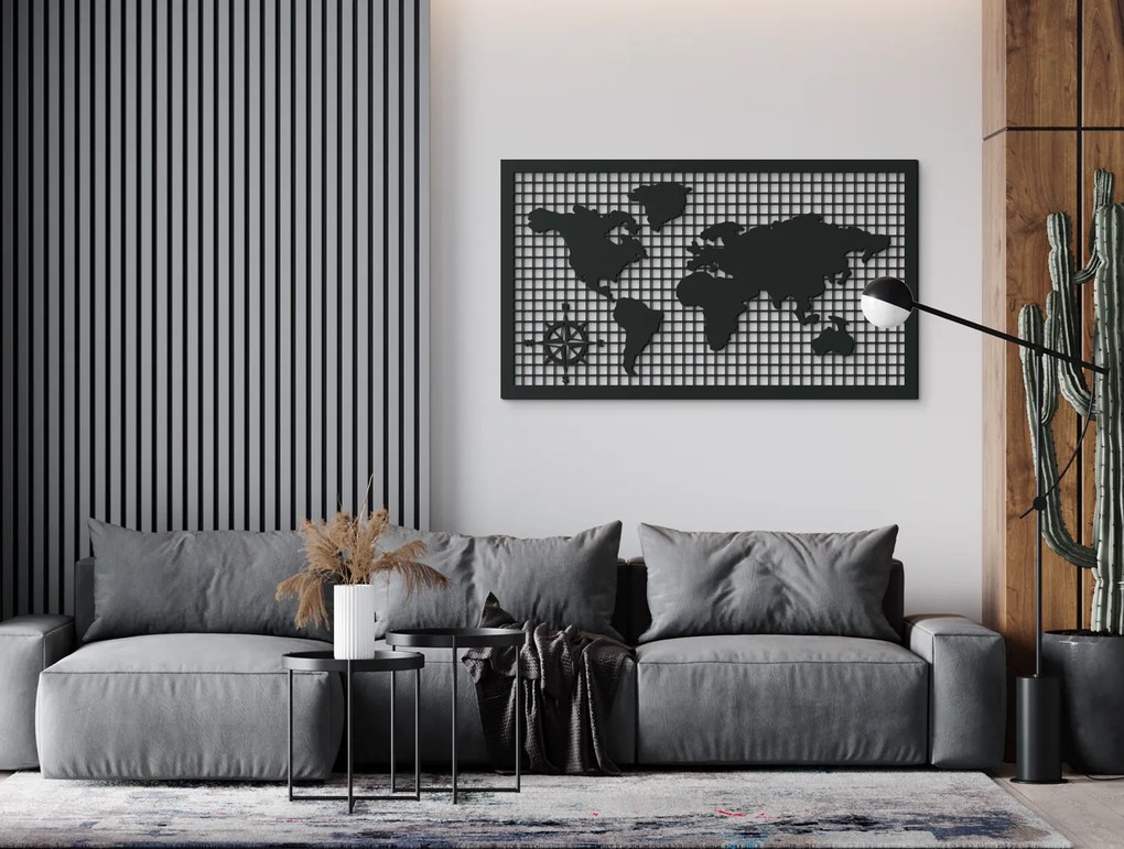 drevko Drevená mapa sveta na stenu Rozmer obrazu: 37,5 x 65 cm, Farba dekorácie: Čierna