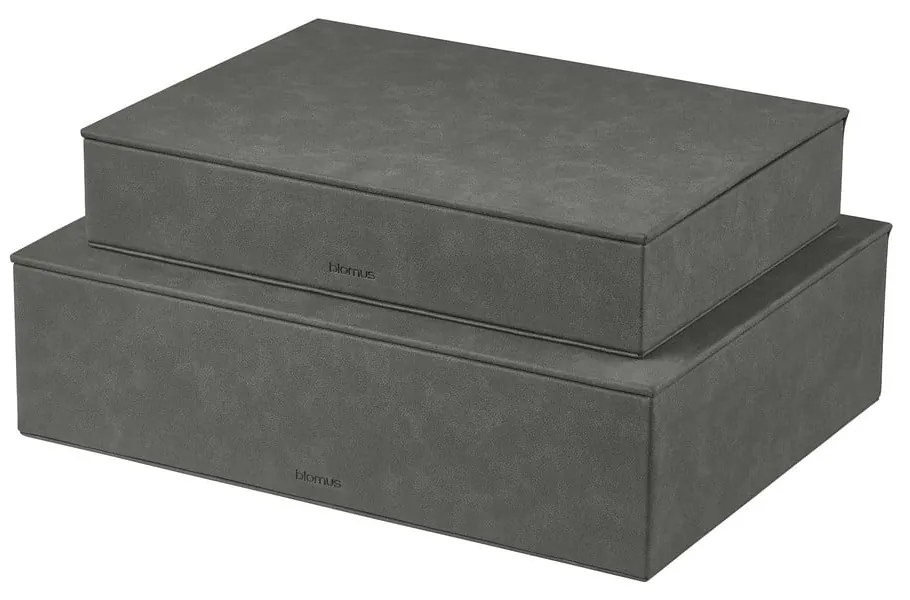 Antracitové úložné boxy v súprave 2 ks s vekom/dekoratívne z umelej kože 40x30x11 cm Sahla – Blomus