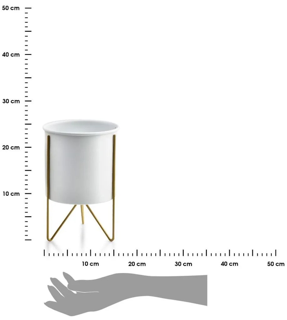 KOVOVÝ KVETINÁČ SO STOJANOM SWEN CYLINDRE 23X16 CM BIELA/ZLATÁ