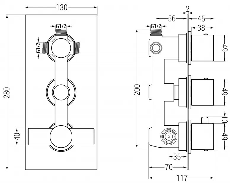 Mexen Cube DR02 podomietkový vaňový a sprchový set s hlavovou sprchou 25x25 cm (7v1), chrómová, 77503DR0225-00