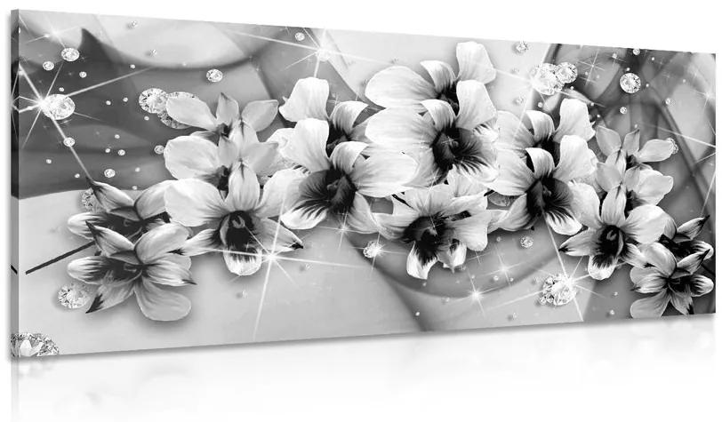 Obraz čiernobiele kvety na abstraktnom pozadí Varianta: 120x60