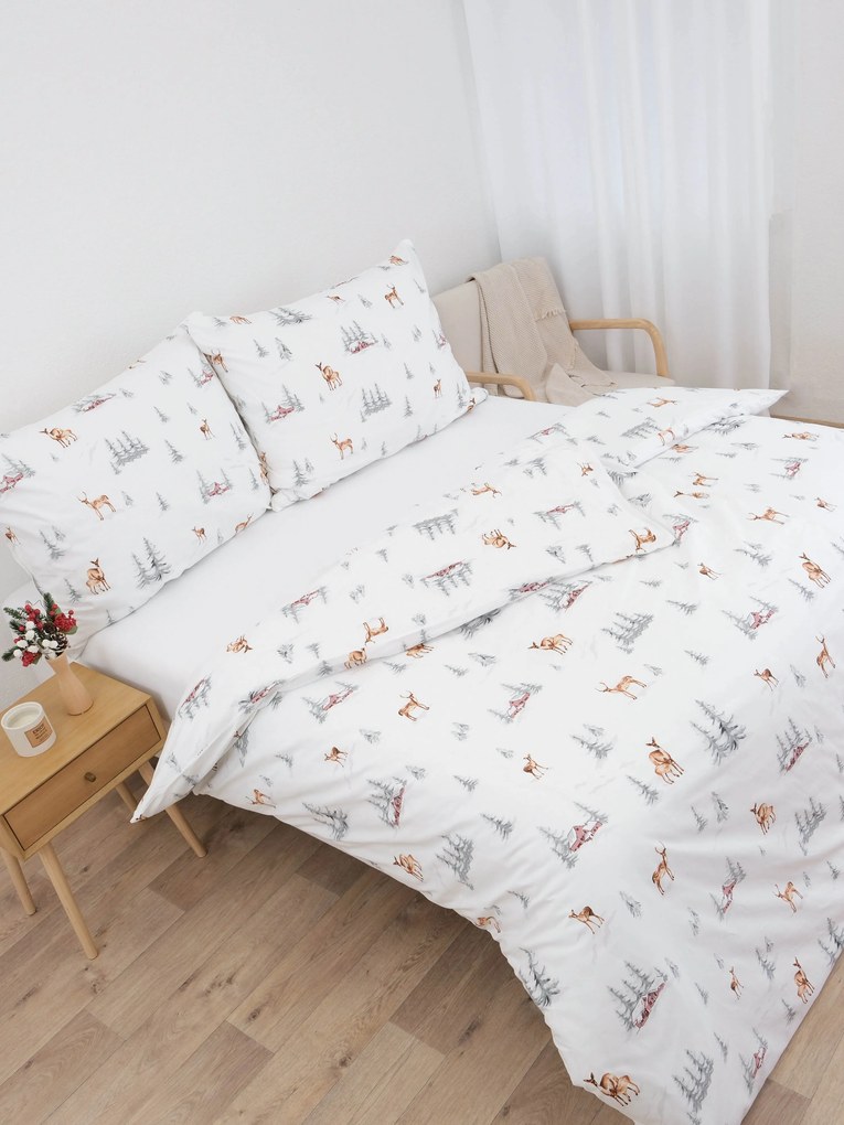 Vianočné predĺžené bavlnené obliečky Renforcé - Zimný les