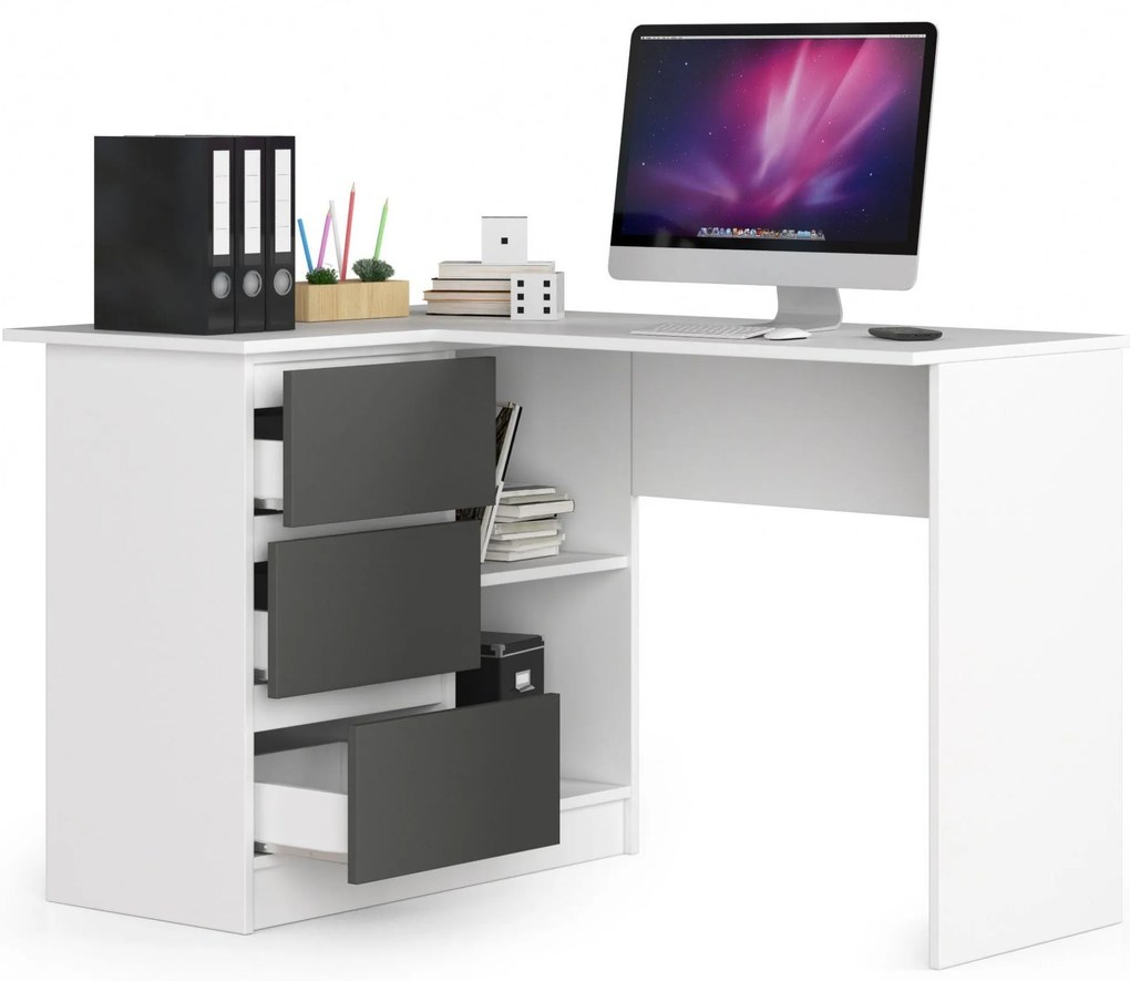 Rohový PC stolík Bodhi (biela + sivá) (L). Akcia -10%. Vlastná spoľahlivá doprava až k Vám domov. 1128556