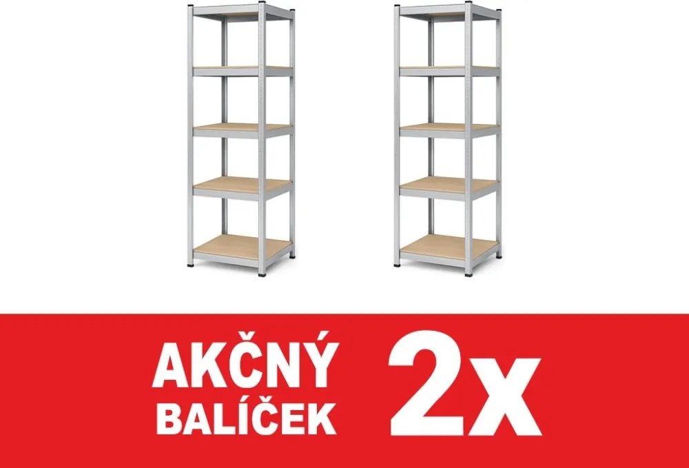 Akcia 2x Regál 180x40x40 cm pozinkovaný 5-policový, nosnosť 875 kg - 2ks