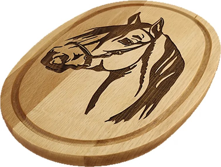 AMADEA Drevená servírovacia doska - podnos oválne kôň, masívne drevo, 30 cm