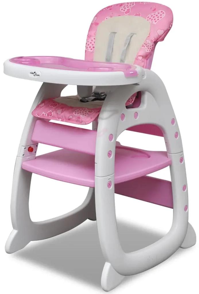 vidaXL Vysoká detská skladacia jedálenská stolička 3 v 1, ružová