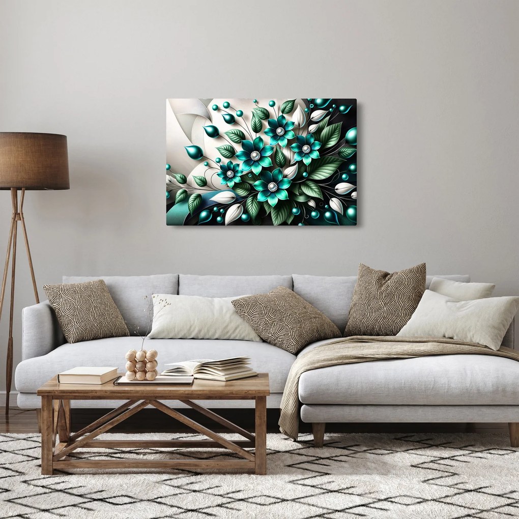Obraz - 3D tyrkysové kvety (90x60 cm)
