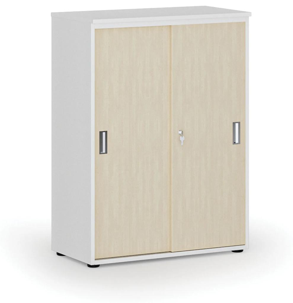 Kancelárska skriňa so zasúvacími dverami PRIMO WHITE, 1087 x 800 x 420 mm, biela/dub prírodná