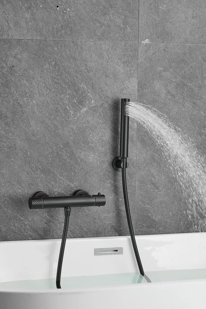 Gamma Gamma, nástenná sprchová termostatická batéria s ručnou sprchovou súpravou, čierna matná, GMA-BRYPNT-BK