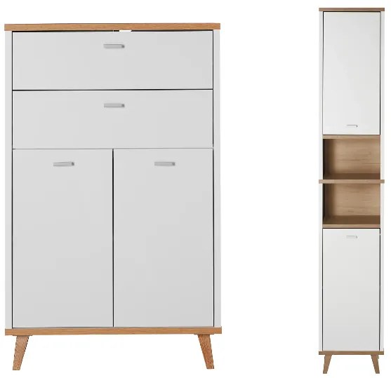 Livarno home Skrinka do kúpeľne Corfu, 60 x 96 x 28 cm + Vysoká skrinka do kúpeľne Corfu, 32 x 180 x 28 cm  (800008575)