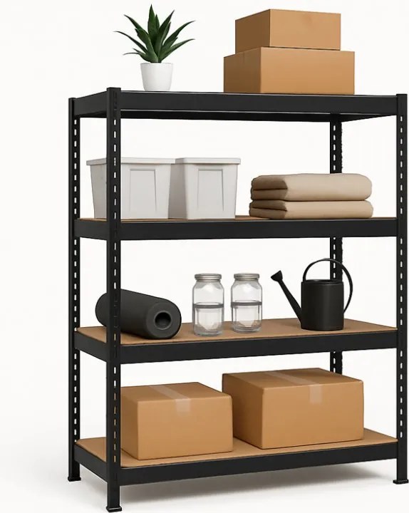 Akcia 5x Regál 180x140x40 cm profesionálny 4-policový, nosnosť 1200 kg - čierny