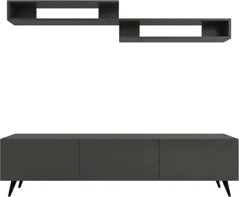 TV stolík MIYA 150 cm s nástennou policou, antracitový