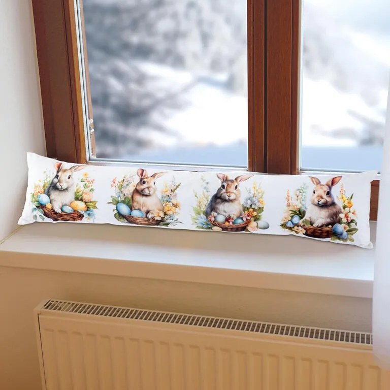 Vankúš proti prievanu ZAJAČIKOVIA V KOŠÍČKU 20 x 90 cm