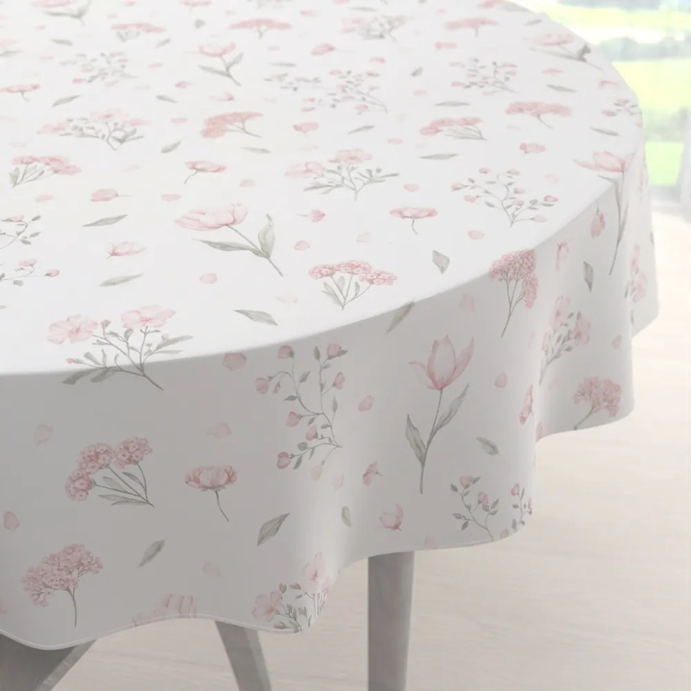 Biante Bavlnený okrúhly obrus Sandra SA-741 Ružové jarné kvety na bielom Ø 130 cm
