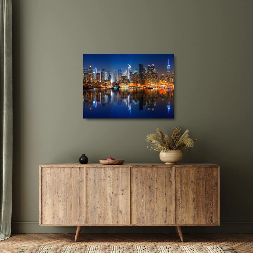 Sklenený obraz Manhattanu v noci (70x50 cm)