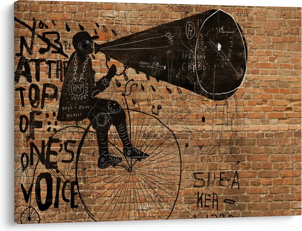 Obraz - Muž na bicykli v Banksyho štýle (70x50 cm)