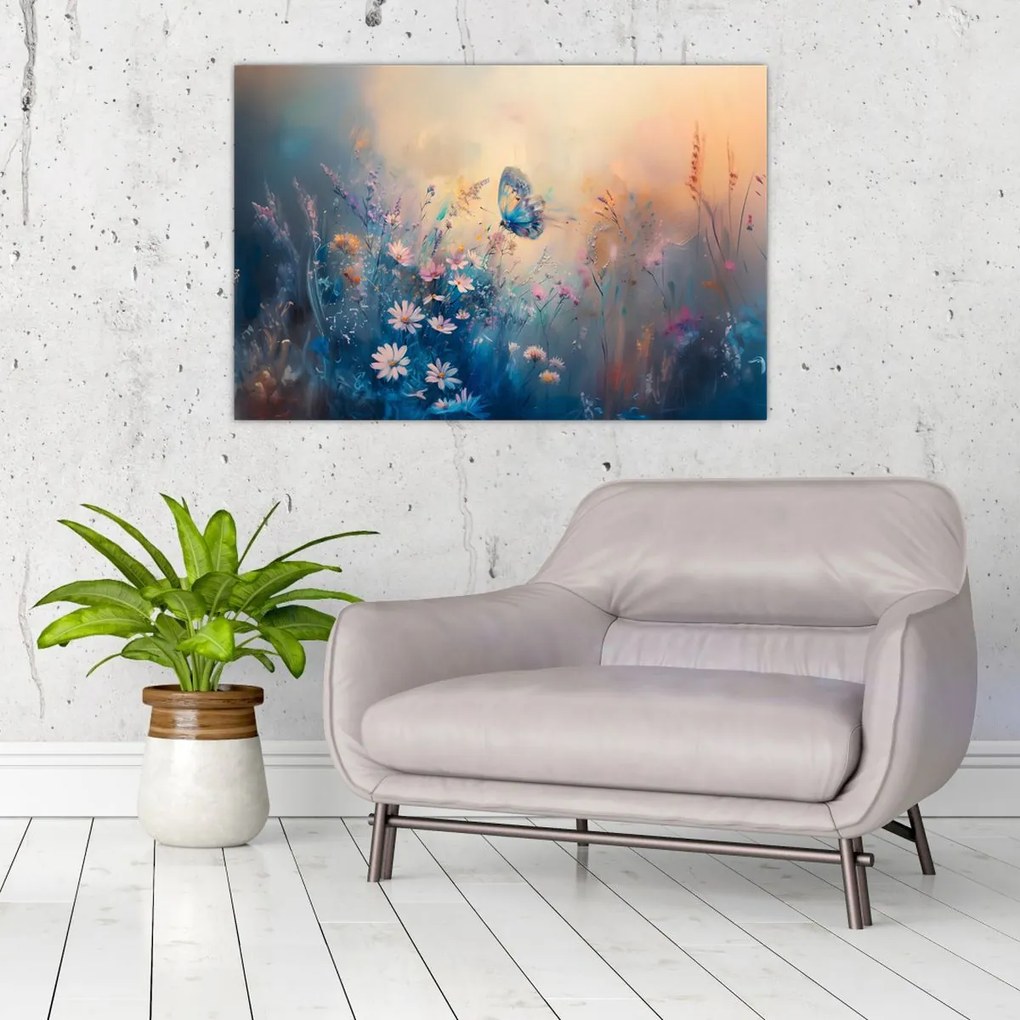 Obraz - Lúka s motýľom (90x60 cm)