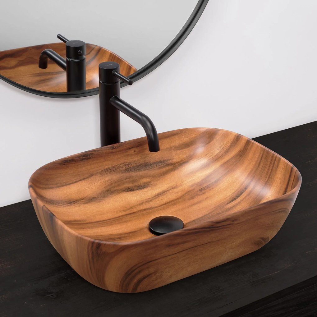 Rea Belinda Wood, keramické umývadlo 47x34 cm, imitácia dreva-matná, REA-U5051