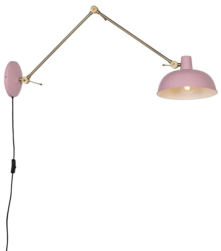 Retro nástenná lampa ružová s bronzom - Milou