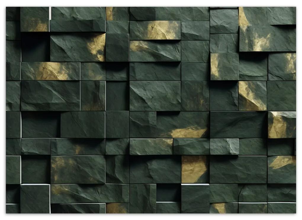 Fototapeta, Zelená mozaika kostka 3D - 250x175 cm