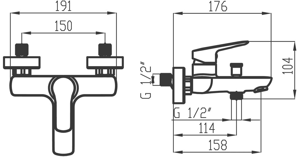 Novaservis Metalia 54, vaňová batéria s bodovou sprchovou súpravou 150 mm, chrómová, 54020-0