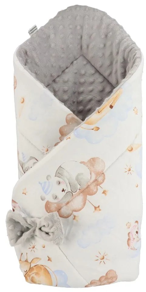Obojstranná zavinovačka z Minky New Baby 75x75 cm spiace zvieratká šedá