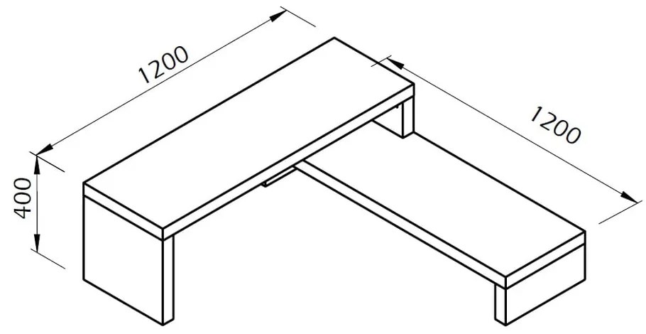 Dvojitý televízny stolík čierny s betónovým dekorom TemaHome Cliff, 125 × 40 cm