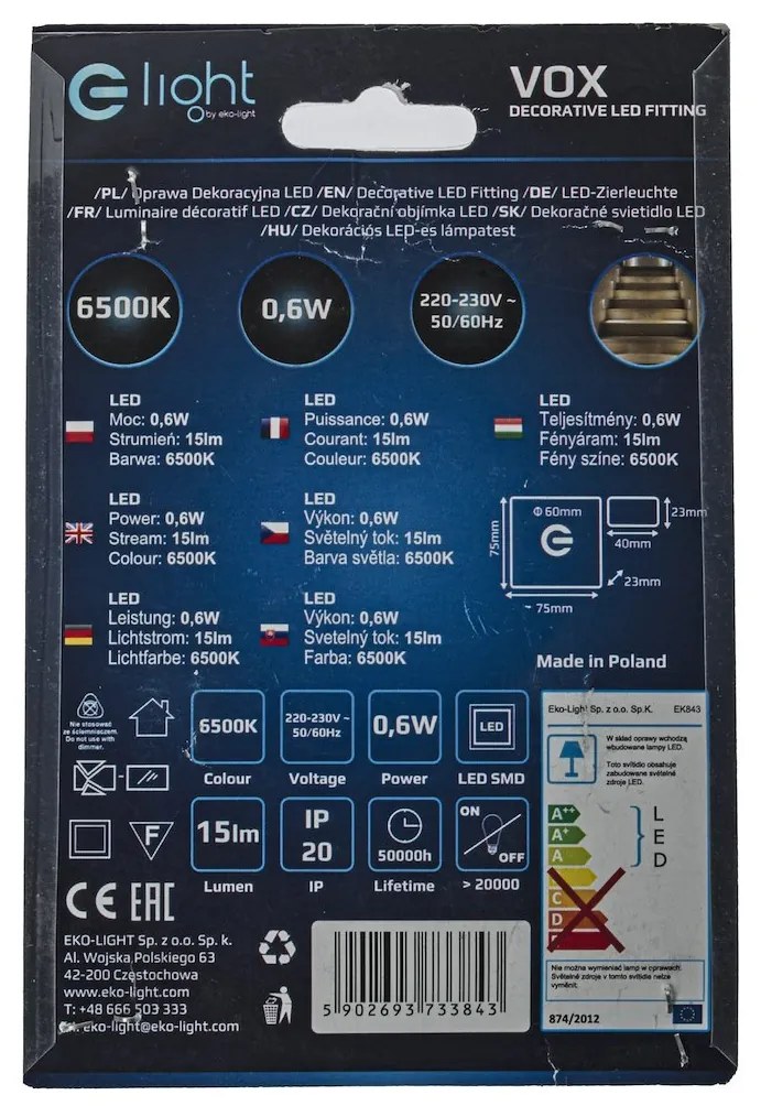 Schodiskové LED svietidlo Vox, 1x LED 0,6w, 6500k, s
