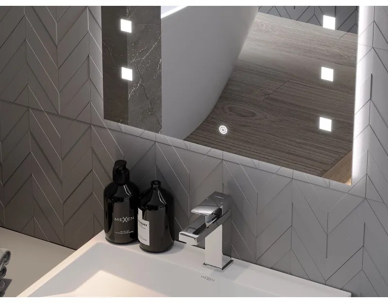 Mexen Ner, LED kúpeľňové zrkadlo s podsvietením 60x80 cm, 6000K, ochrana proti zahmlievaniu, 9809-060-080-611-00
