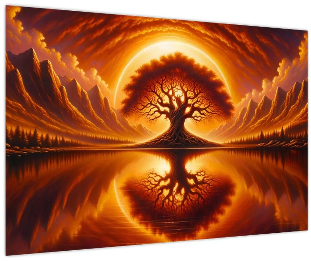 Obraz – Strom v krvavom slnku (90x60 cm)