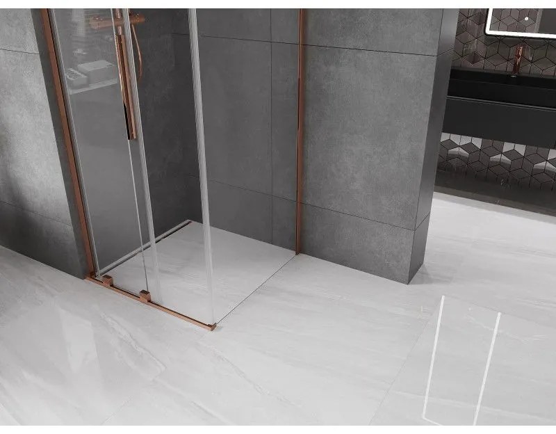 Mexen Velar L, sprchový kút s posuvnými dverami 90 x 90 cm, 8mm číre sklo, ružové zlato, 871-090-090-03-60