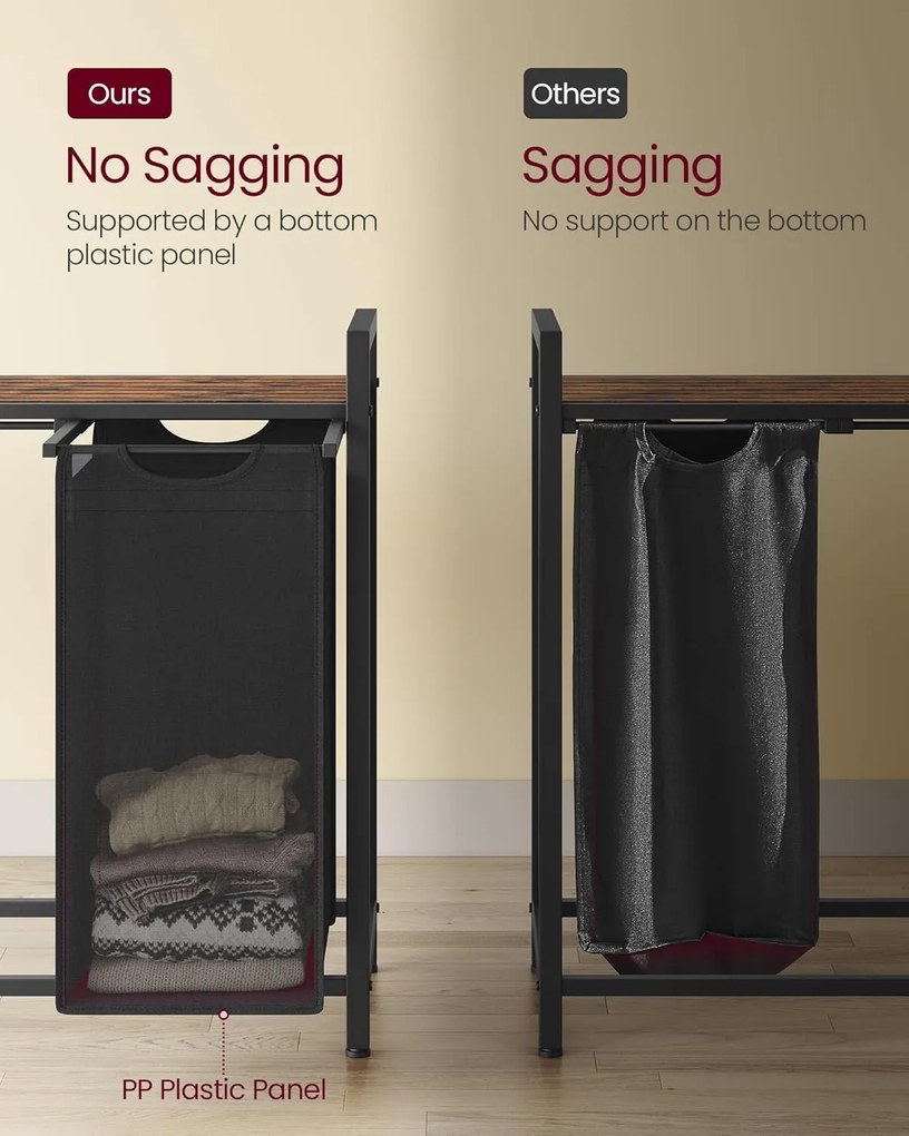 Kôš na prádlo, 4 priehradkový separátor oblečenia 116×33×72 cm, čierny a rustikálny hnedý
