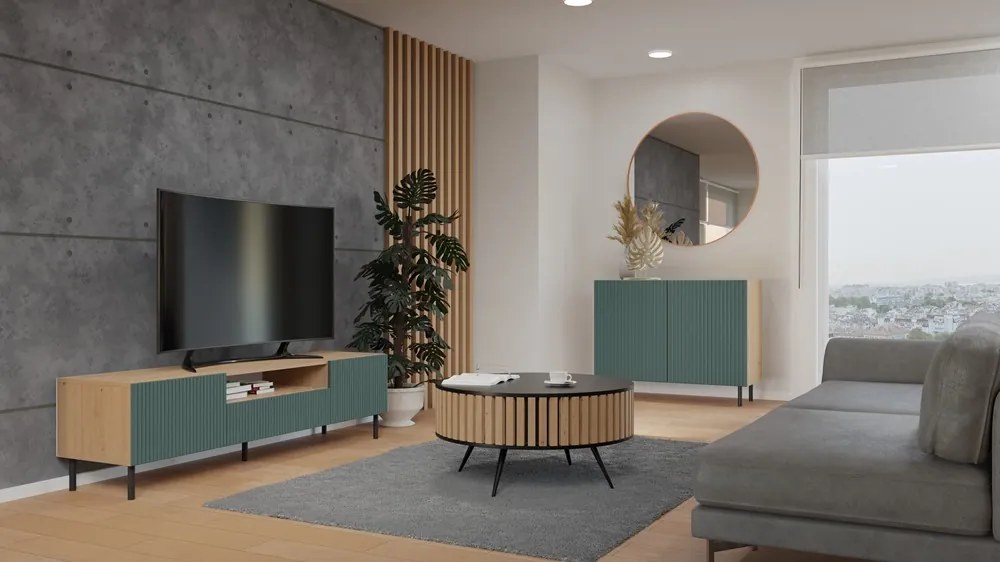 TV stolík KAMA 160 cm dub artisan/zelený