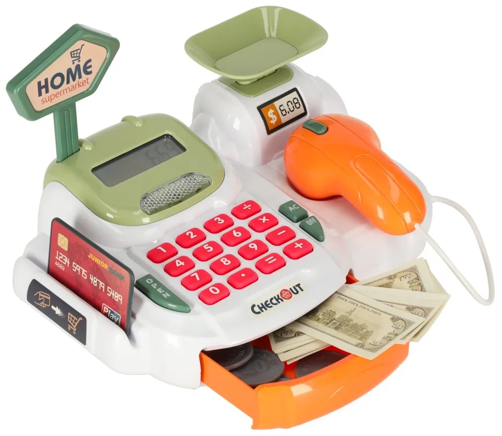 KIK Pokladňa pre deti, supermarket, obchod, skener, kalkulačka, košík s príslušenstvom 36 ks.