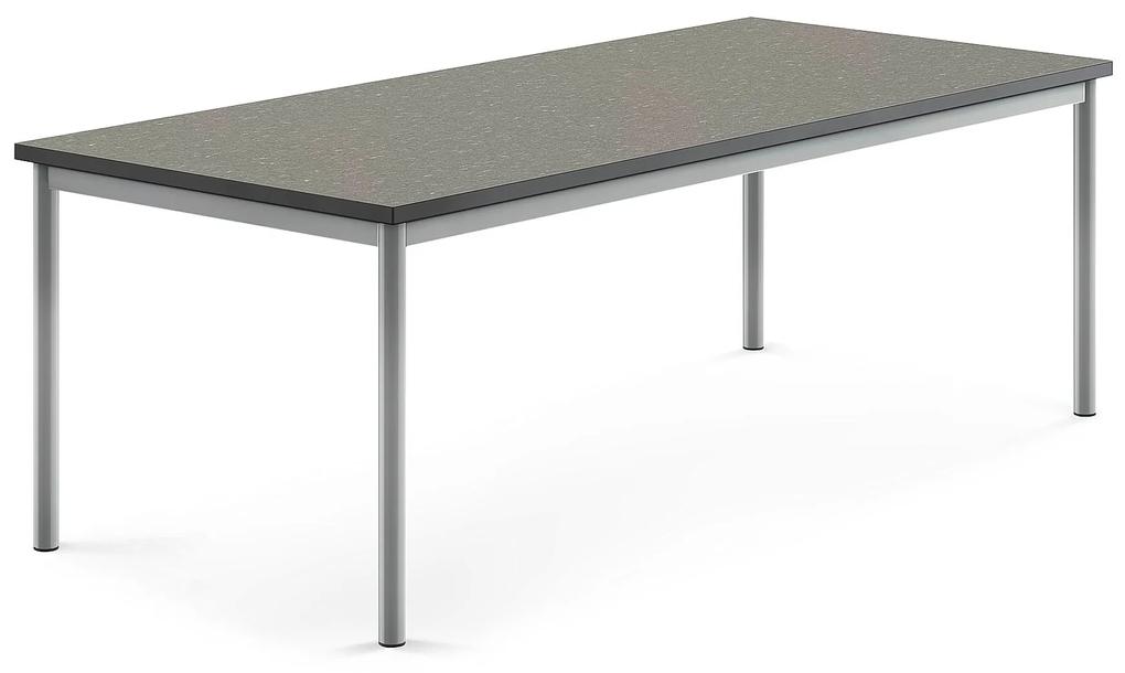 Stôl SONITUS, 1800x800x600 mm, linoleum - tmavošedá, strieborná