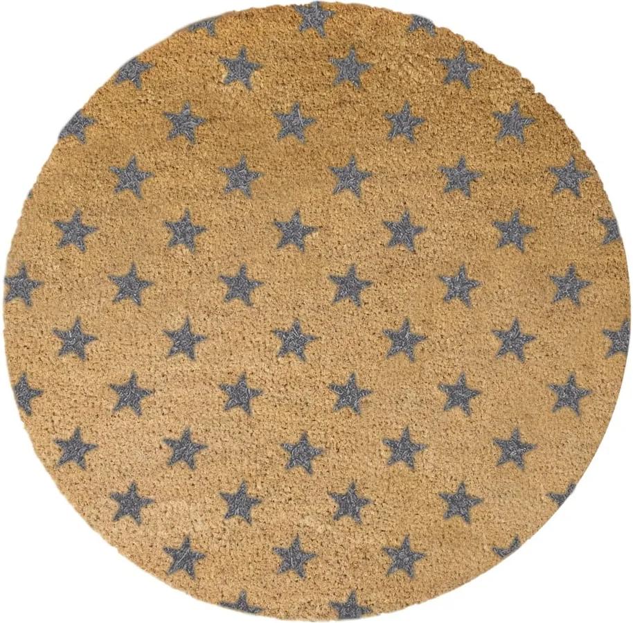 Sivá okrúhla rohožka z prírodného kokosového vlákna Artsy Doormats Stars, ⌀ 70 cm