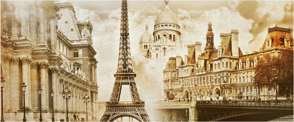 Obraz - Parížske pamiatky (120x50 cm)