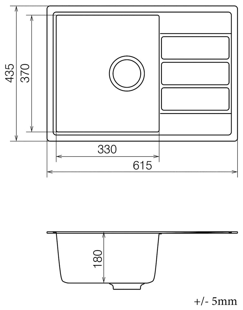 Granitový kuchynský drez so sifónom Eden ENB 02-62 61x43,5 cm - tmavosivá