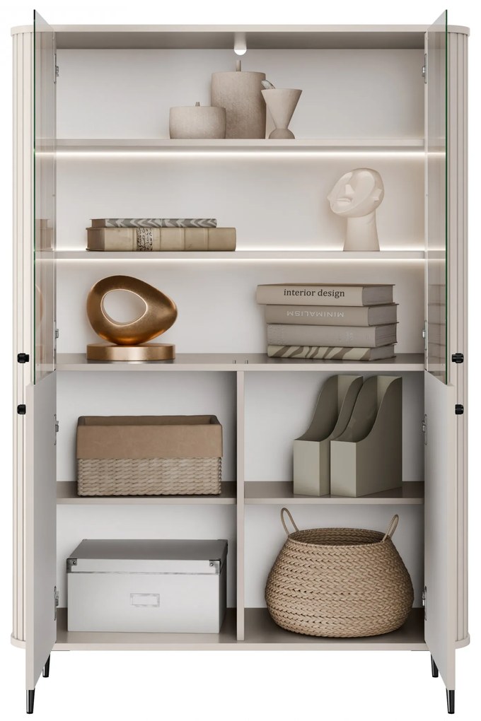 Vitrína Vesper 103 cm štvordverová - kašmír / čierne nohy